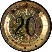 Santex verjaardag feest bordjes leeftijd - 10x - 20 jaar - goud - karton - 22 cm - rond
