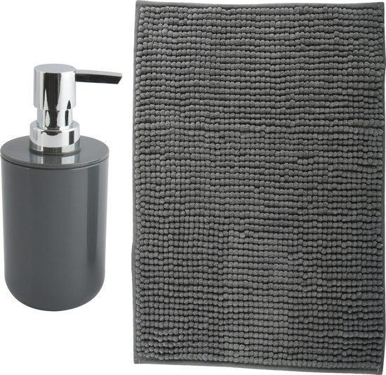 Tapis de séchage de salle de bain MSV - Milano - 40 x 60 cm - avec distributeur de savon de couleur assortie - gris foncé