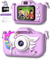 Kindercamera - Speelgoed Camera - Paars - 1080P - 32GB - Siliconen Beschermhoes - USB Oplaadbaar