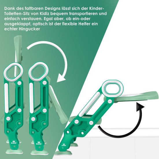 Kidiz Toiletbril voor kinderen, met trap en handgrepen, opvouwbaar, kindertoilet, toiletbril, potjestrainer, leerpotje, comfortabel kussen en brede treden, toilettrap, in hoogte verstelbaar, grijs