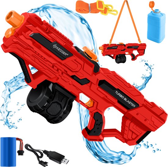 KESSER® Elektrisch Waterpistool met Batterij Spuitpistool 1000 ml + 600 ml Extra Tank Groot Waterspuitpistool voor Kinderen en Volwassenen, Watergun Zeer Krachtig 8m Bereik, Buitenspeelgoed - Rood / Zwart