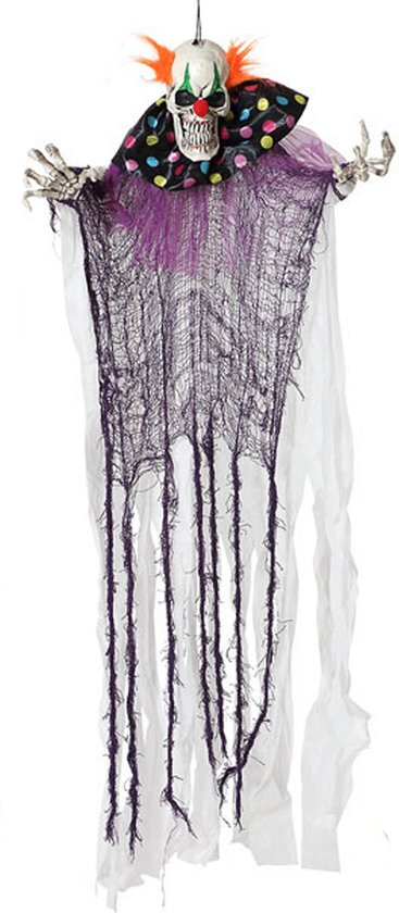 Halloween/horror thema hang decoratie horror clown - met LED licht - enge/griezelige pop - 120 cm