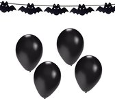 Halloween/horror thema vlaggenlijn - vleermuis - papier - 300 cm - incl. 10x ballonnen zwart