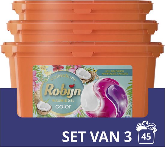 Robijn Collections Color Kokos 3-in-1 Wascapsules - 3 x 15 wasbeurten - Voordeelverpakking