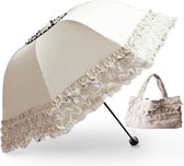 Bol.com Prinses kant vintage kant UV parasol opvouwbare 3D bloem borduurwerk paraplu 3 plooien roze regenachtige dagen besneeuwd... aanbieding