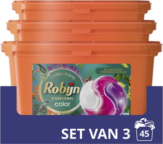 Robijn Color Paradise Secret 3-in-1 Wascapsules - 3 x 15 wasbeurten - Voordeelverpakking