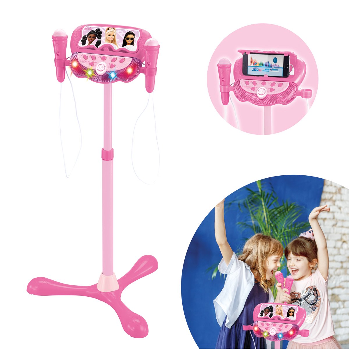 Barbie Verstelbare Standaard met 2 Microfoons met Stemeffecten, Verlichting, Luidspreker, Bluetooth — cadeau in Spellen & Speelgoed - foto 4