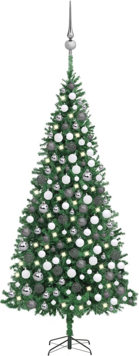 The Living Store Kunstkerstboom - Groen - 300 cm - LED-verlichting - PVC - Met standaard - Inclusief kerstdecoratie