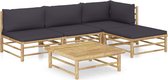 The Living Store Bamboe Lounge Set - Hoekbank - Middenbank - Voetenbank - Tafel - Donkergrijs Kussen - 65x70x60 cm - Duurzaam en Modulair