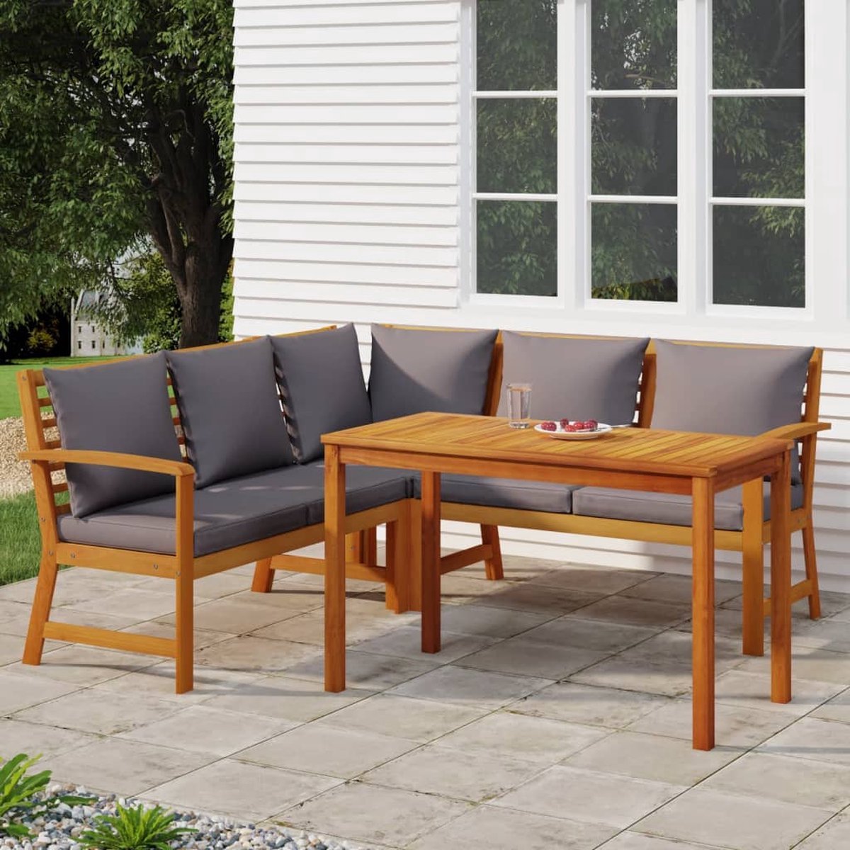 The Living Store 4-delige Tuinset met kussens massief acaciahout - Tuinsets - Acacia Hout - Buitendecoratie - Lounge Set - Eetkamerset