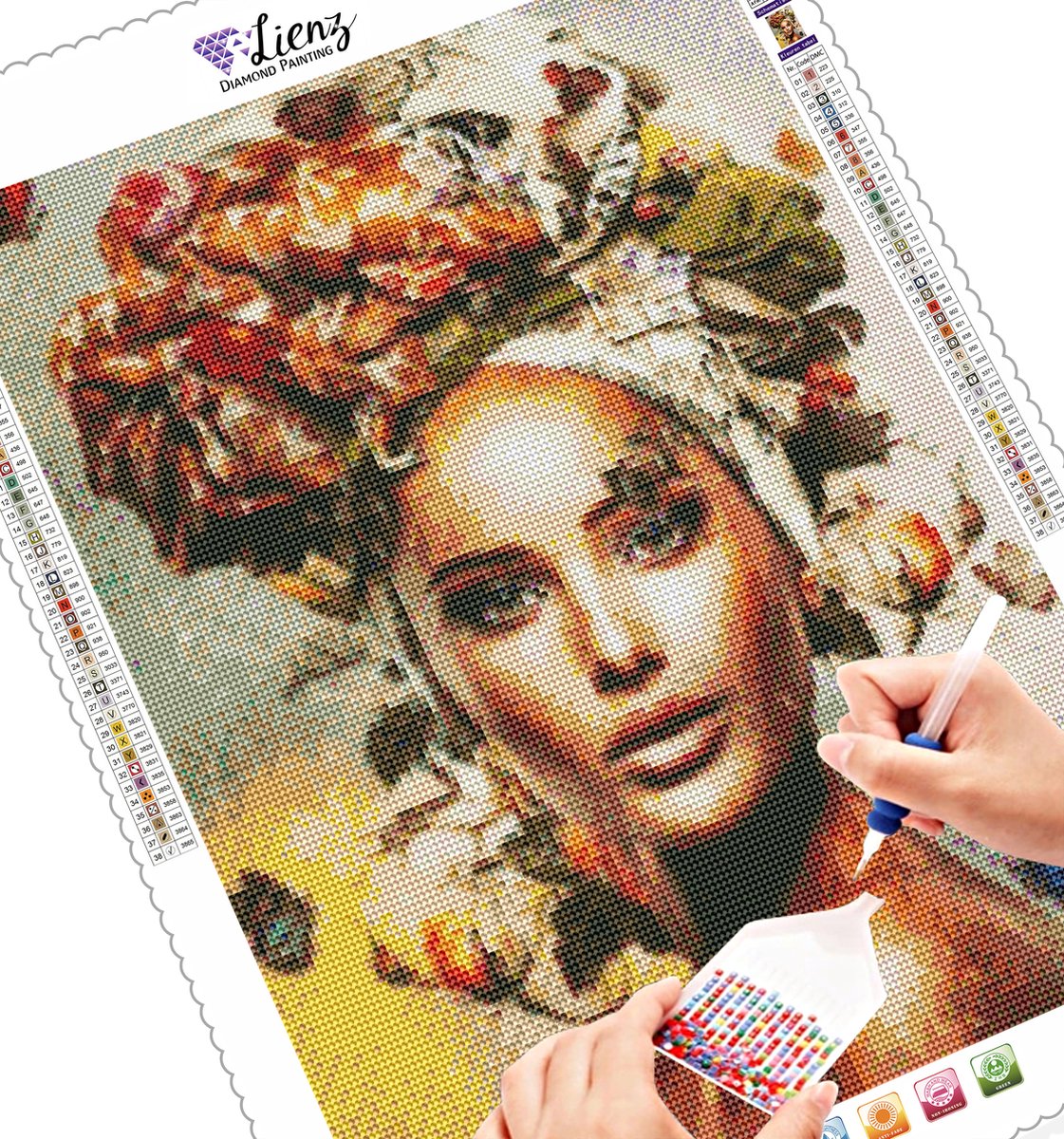 Lienz® Diamond Painting volwassenen 40x50cm – Rond – Vrouw – Bloemen – Vlinders – Pakket Volwassenen — afbeelding 3