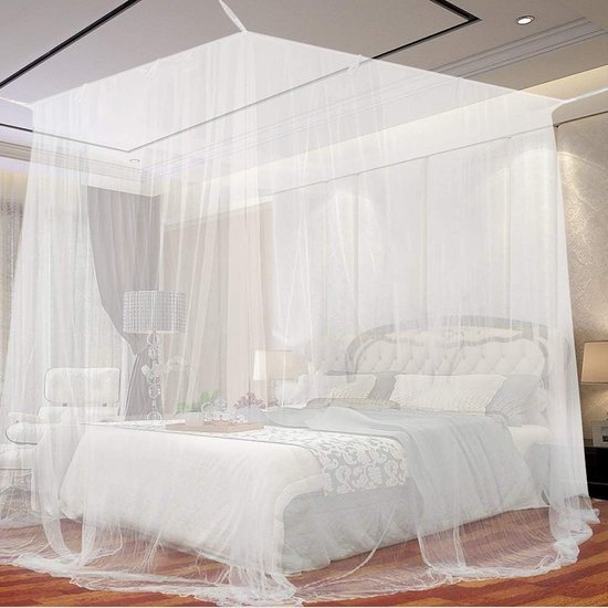 Opamoo Moustiquaire à mailles fines grande taille carrée pour lit double ou lit simple, moustiquaire, moustiquaire, 200 x 220 x 210 cm, blanc