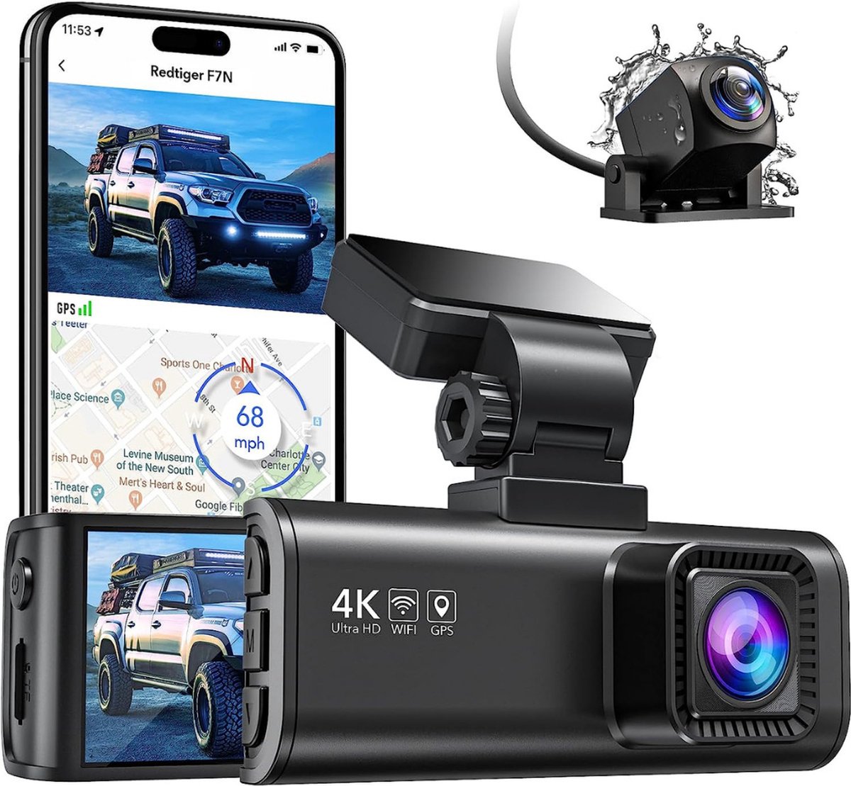 Dashcam Dashbord - 4K Dual Dash Cam Ingebouwde WiFi GPS Voor 4K/2.5K en Achter 1080P Dual Dash Camera voor auto's,3,18