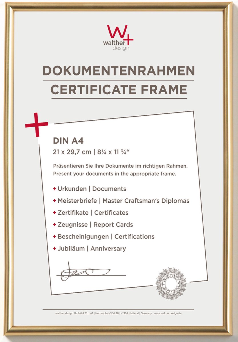 Walther Galeria - Kunststof lijst - Fotoformaat 21 x 29,7 cm (DIN A4) - Metallic Goud