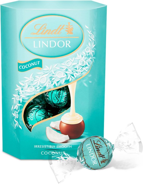 Lindt LINDOR Kokos melkchocolade bonbons 200 gram - 16 zacht smeltende chocolade bonbons