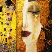 Allernieuwste.nl® Canvas Schilderij Gustav Klimt Gouden Tranen En De Kus * - Kunst aan je Muur - Kleur - 60 x 60 cm