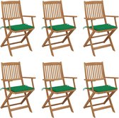 The Living Store Inklapbare stoel Tuin - 54 x 57 x 91 cm - Massief acaciahout - Groen kussen