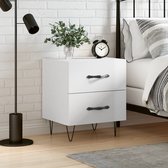 Table de chevet The Living Store - Blanc brillant - 40 x 35 x 47,5 cm - Matériau durable - Beaucoup d'espace de rangement - Pieds en métal