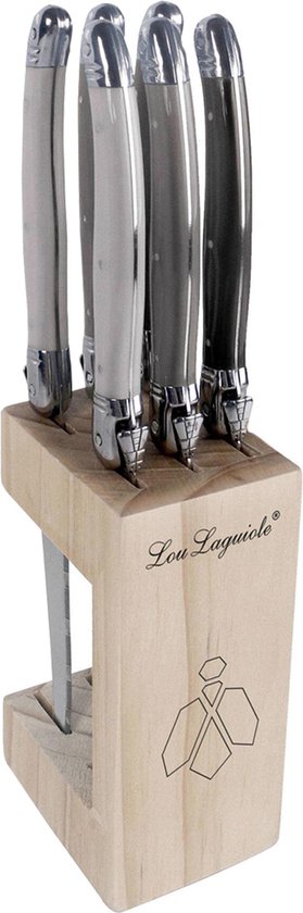 Lou Laguiole - Tradition 6 Steakmessen + Messenblok - Peper/Parel/Taupe - Lou Laguiole