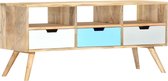 The Living Store Meuble TV Retro - Bois de manguier - 110x35x48 cm - 3 tiroirs - 3 compartiments