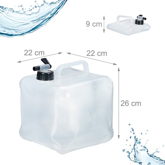 Relaxdays opvouwbare jerrycan set van 4 - 10 l - met kraantje - BPA-vrij - transparant-zwart van Relaxdays — afbeelding 3