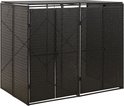 Zwarte polyrotan containerberging met drie deuren.