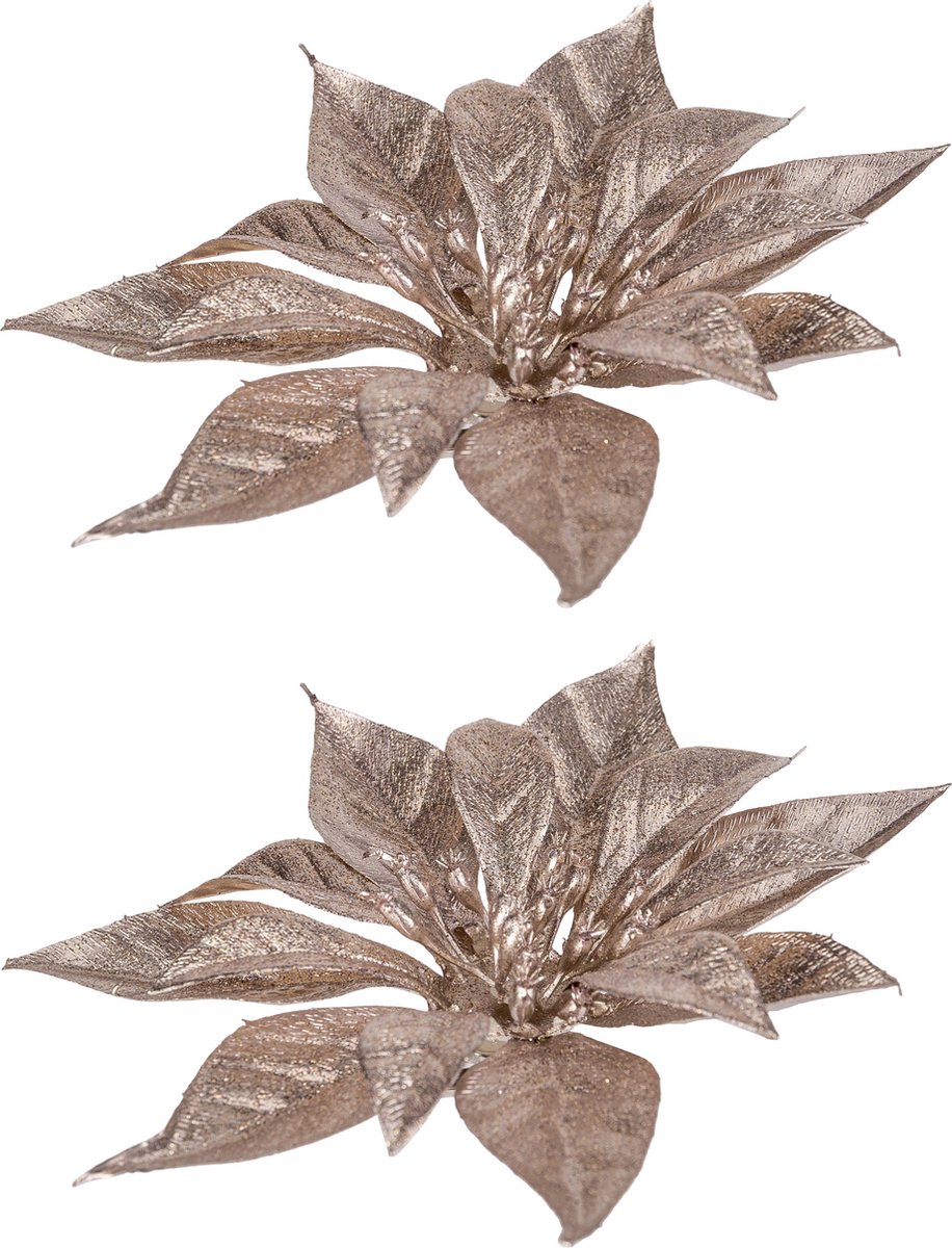 3x stuks decoratie bloemen kerststerren roze glitter op clip 18 cm - Decoratiebloemen/kerstboomversiering
