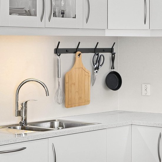 Wandmontage kapstok met haken voor ingang en slaapkamer ruimtebesparende opslag nizer voor badkamer handdoeken en kleding zwart (61 cm