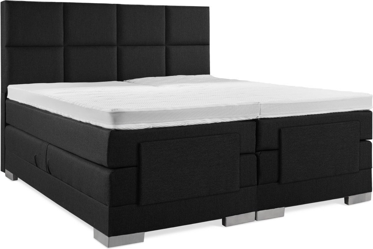 Elektrische Boxspring - 180x210 - Incl. 8-Vaks hoofdbord - Gitzwart met plint