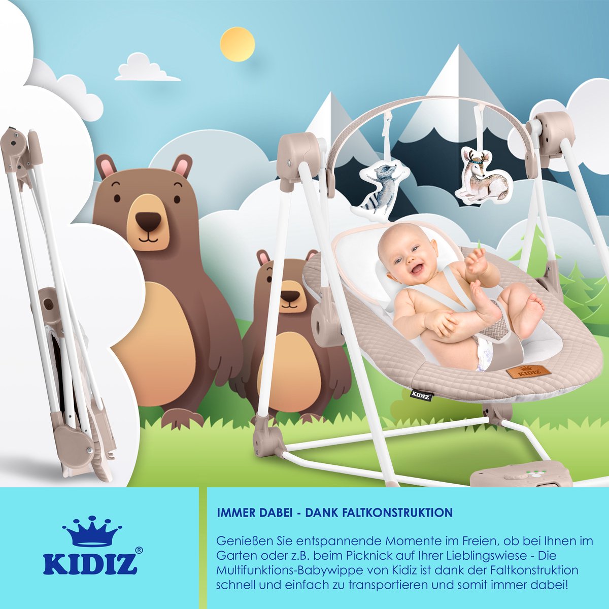 KIDIZ Wipstoel Baby Elektrisch Babyschommel tot max 9kg - Beige thumbnail 5
