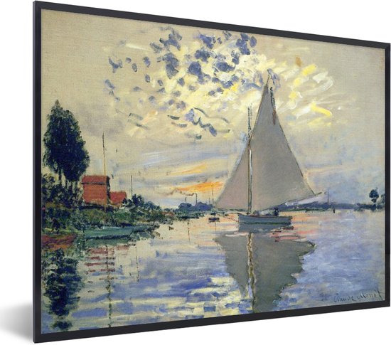 Fotolijst incl. Poster - Zeilboot bij Le Petit-Gennevilliers - Schilderij van Claude Monet - 80x60 cm - Posterlijst
