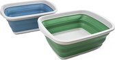 Set de 10 litres avec 2 baignoires pliables, corbeille à vaisselle pliable, lavabo portable, panier à linge en plastique peu encombrant (vert mer foncé + bleu acier, 2)