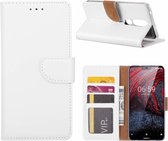 Etui LuxeBass compatible avec Nokia 6.1 Plus - Bookcase Wit - Etui portefeuille - Etui bibliothèque - Protège livre - Etui livre - Protège livre