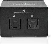 Nedis Digitale Audio-Switch - 2-wegs - Input: DC Power / 2x TosLink - Output: TosLink Female - Manueel / Schakelaar - Metaal - Zwart
