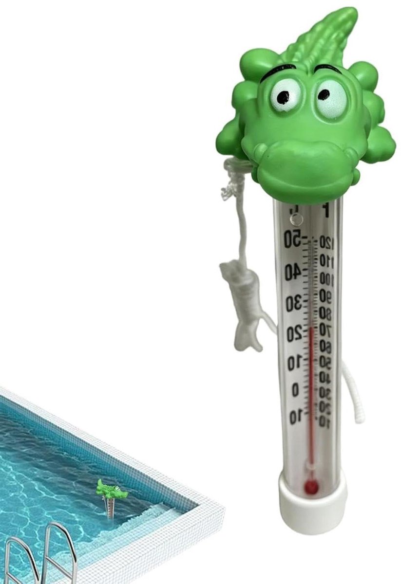 Drijvende Thermometer - Watermeter Zwembad - Temperatuur Meten - Leuk Krokodil Design - 29 cm - Groen