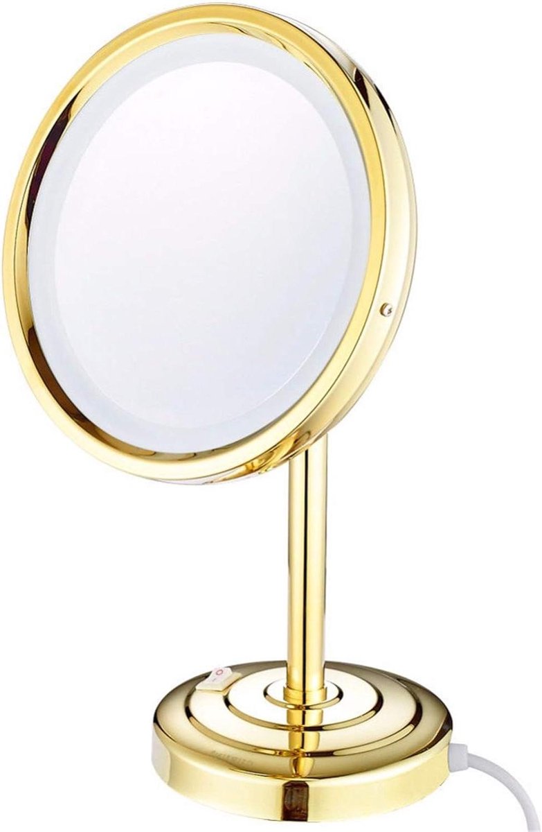 Tafel make-up spiegel - Verlichte spiegel - Make-up aanbrengen - Met 7x vergroting - 203 cm diameter - Messing goud