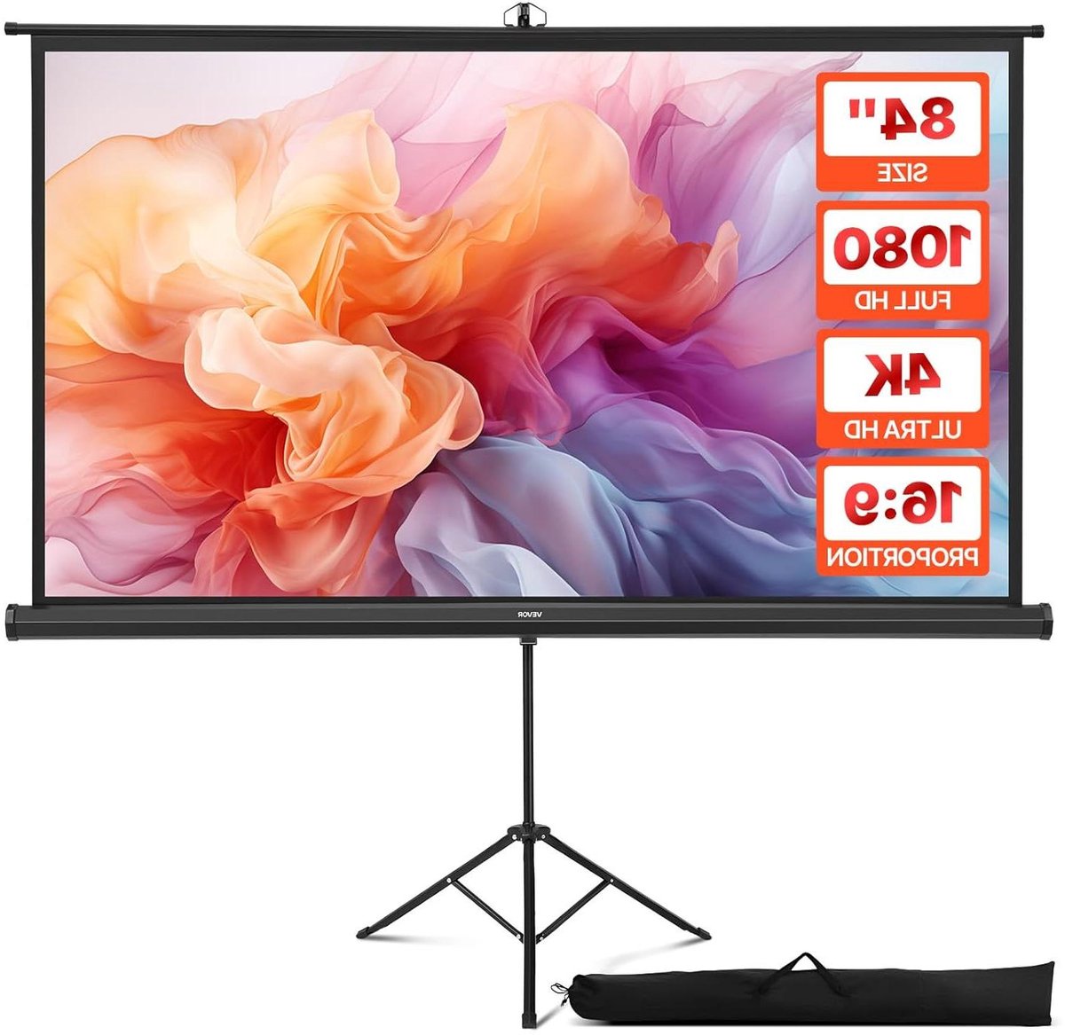 Projectiescherm met standaard - Filmscherm draagbaar - Thuisbioscoop creëren - Kreukbestendig mat scherm - 84 inch 16:9 - Zwart