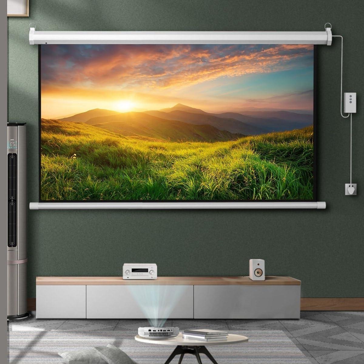 Elektrisch Projectiescherm - Gemotoriseerd Filmscherm - Thuisbioscoop Creëren - 178 Graden Kijkhoek - 60 Inch - Wit