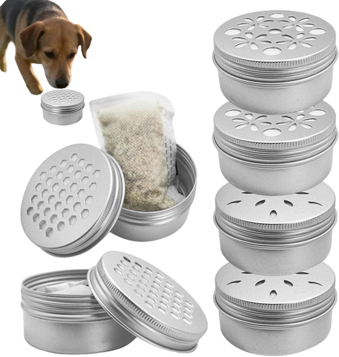 Geurwerk Trainingsset - Honden Training - Neuswerk Stimuleren - 6 Bijtbestendige Metalen Boxen - 7.1 cm per box - Metaal