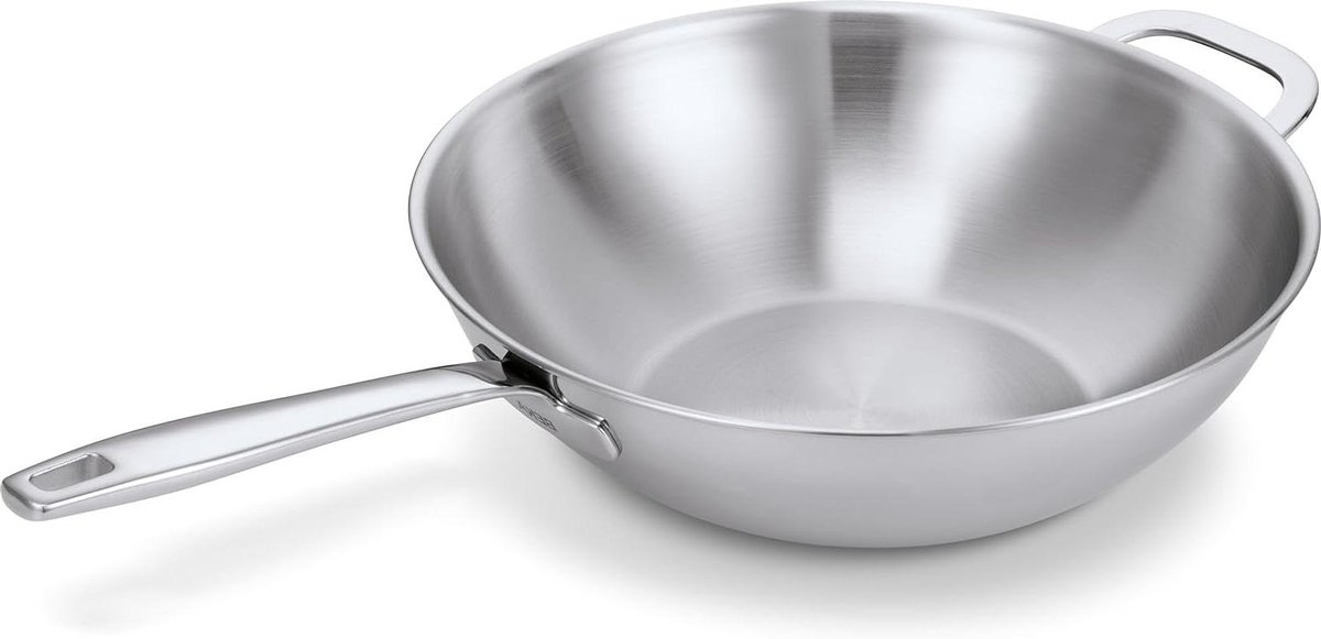 Wokpan Roestvrij Staal - Roerbakpan Inductie - Intensief Bakken - Vijflaagse Constructie - 30 cm - Zilver