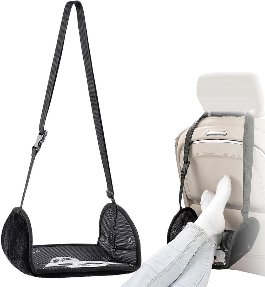 Achterbank Voetsteun - Hangmat Kinderen - Comfortabel Reizen - Verstelbare Hoogte - 46 x 245 cm - Cartoon Panda