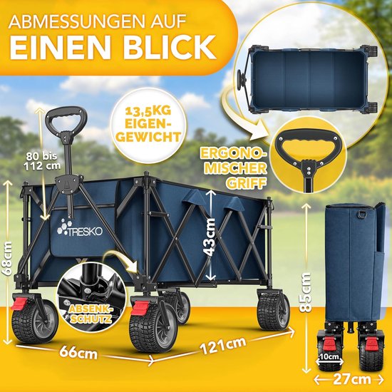 Opvouwbare Bolderkar - Handwagen Transportwagen - Alles Vervoeren - XXL Laadvolume 215L - 150 kg Capaciteit - Blauw van Opvouwbare Bolderkar — afbeelding 2