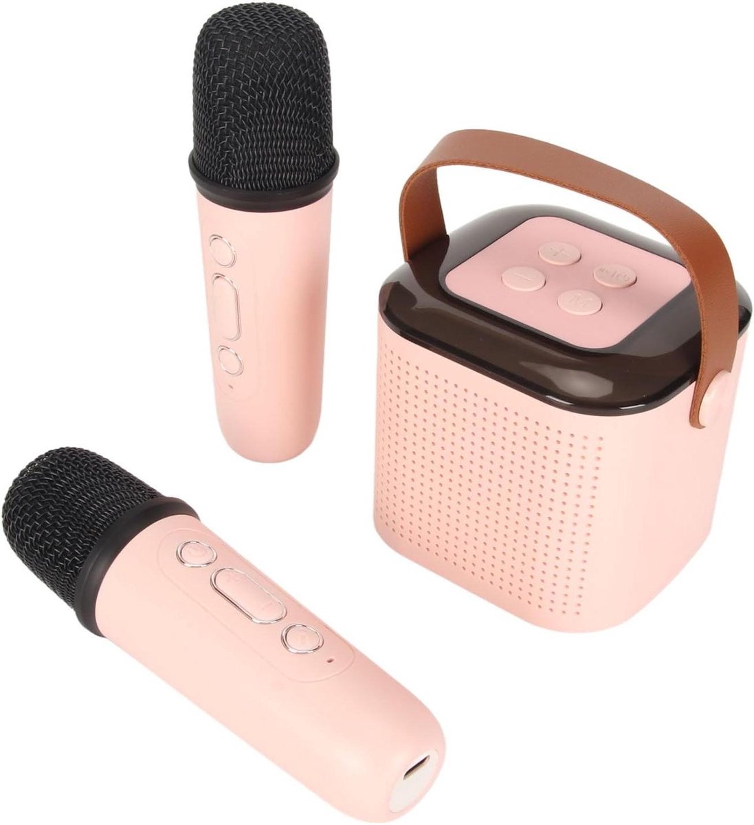 Karaoke Machine - Draagbare Speaker - Muziekfeest Thuis - Met Twee Microfoons - Compact Formaat - Roze