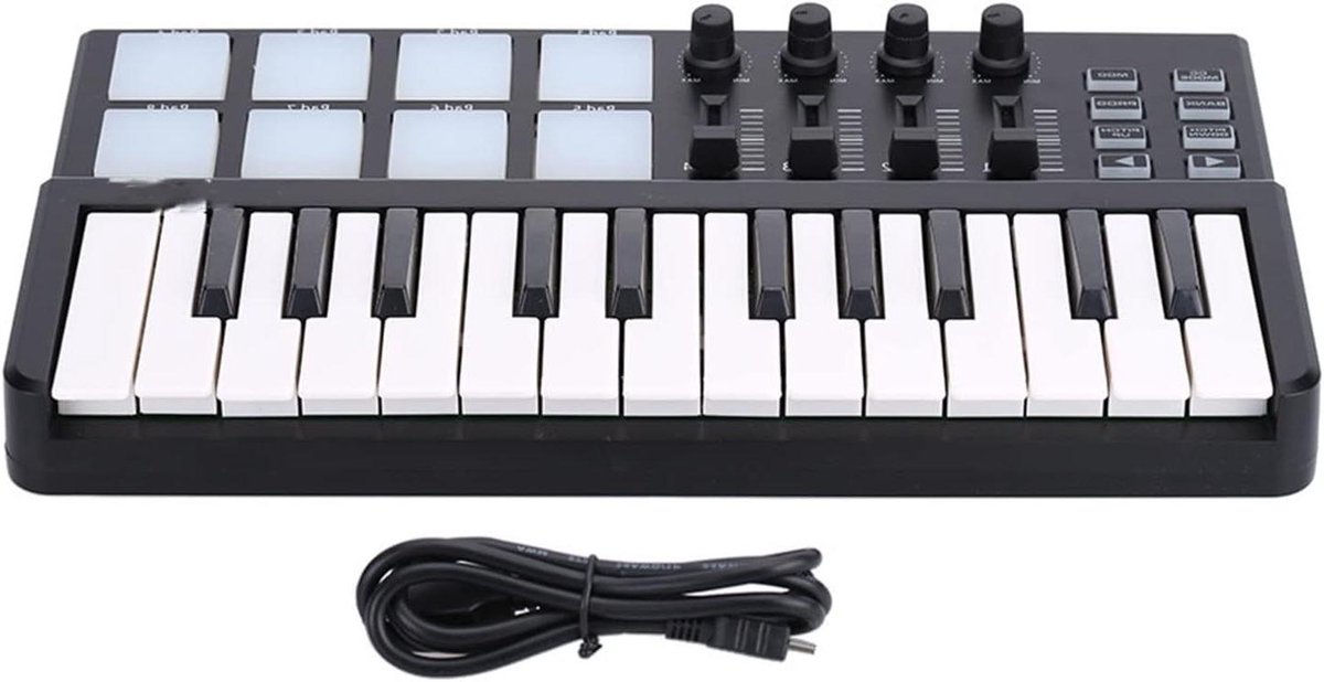Midi Keyboard - Controller Piano - Muziek Maken - 25 Aanslaggevoelige Toetsen - 32x19x3cm - Zwart