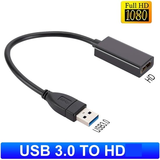 USB naar Adapter - Video Converter - Extra Monitor - Plug and Play - 1080P HD - Zwart — afbeelding 4