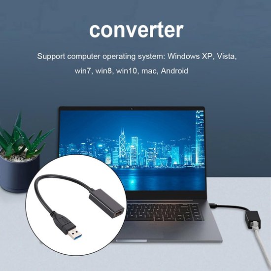 USB naar Adapter - Video Converter - Extra Monitor - Plug and Play - 1080P HD - Zwart — afbeelding 3