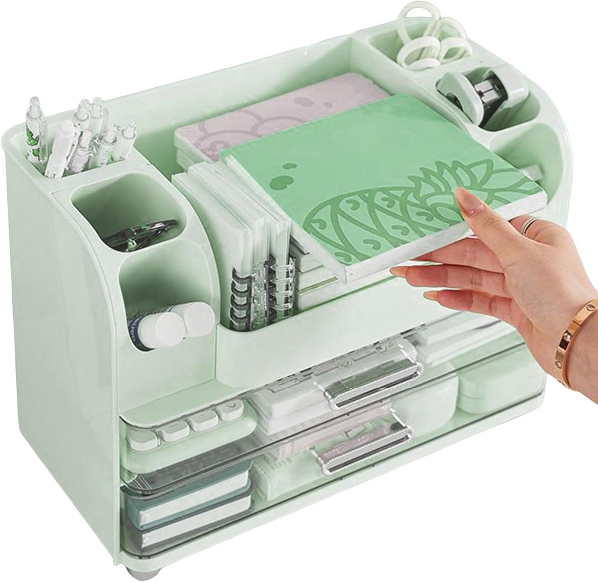 Make-up organizer - Cosmetica opberger - Bureau organiseren - Grote capaciteit - 26 x 20.5 x 26 cm - Groen