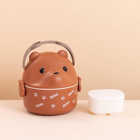 Lunch Box - Voedselcontainer - Picknick en Werk - Schattig Beerontwerp - 14.5L x 14.2B - Koffie — afbeelding 4