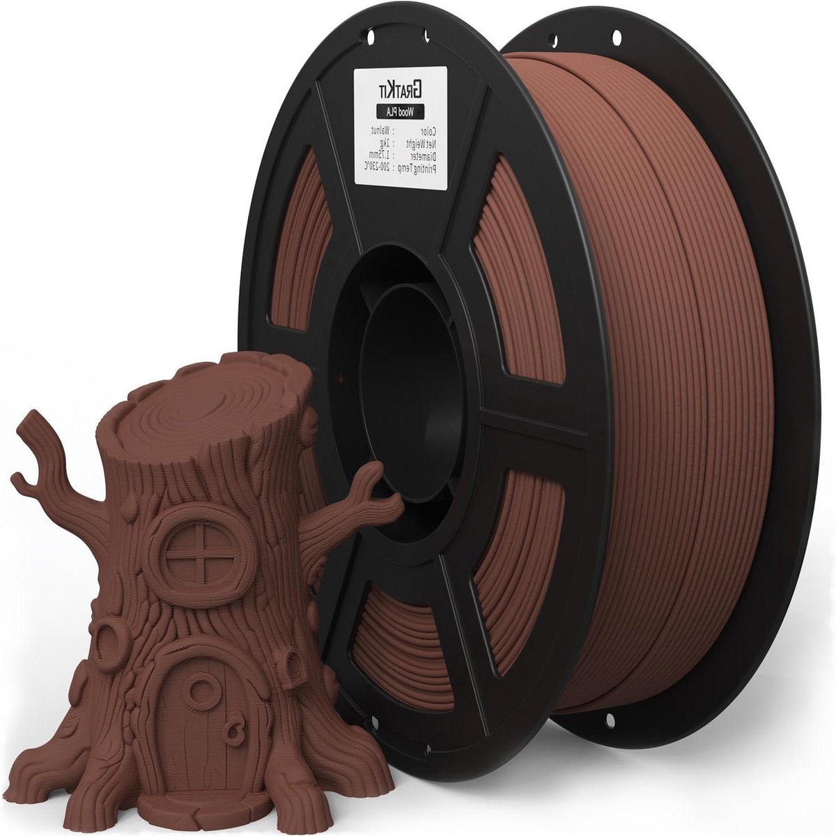 PLA Filament - 3D Print Materiaal - Hout Textuur Creëren - Echte Houtvezels - 1 KG 1.75mm - Walnoot