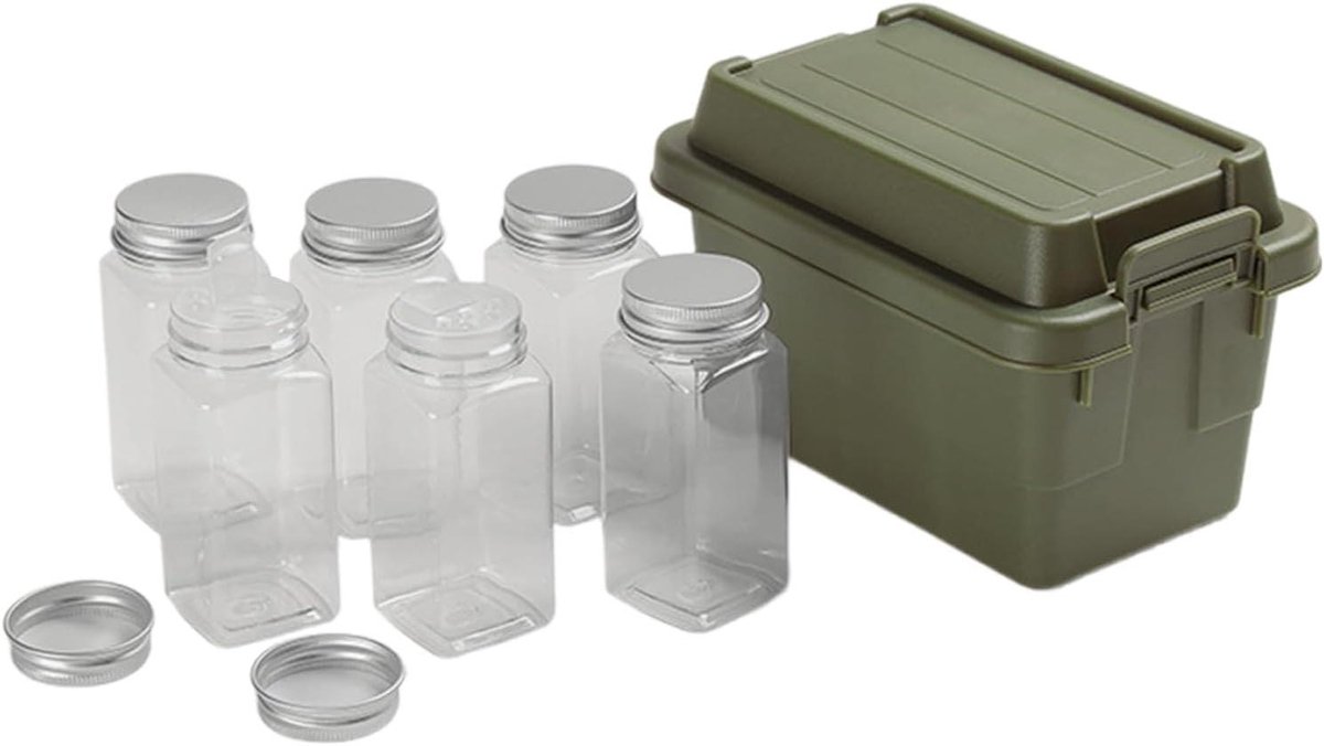 Kruidenpotjes Set - Reis Spice Kit - Outdoor Koken - Luchtdichte Opslag - 7-delig - Legergroen